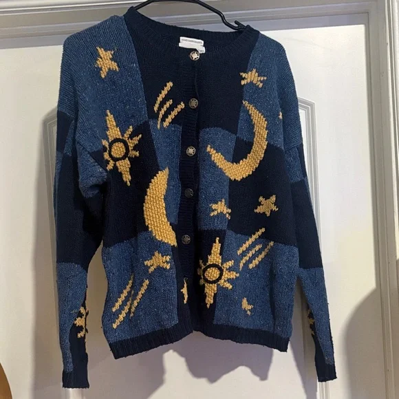 Navy and Yellow Hand Embroider Celestial Sweater - Picture 1 of 4